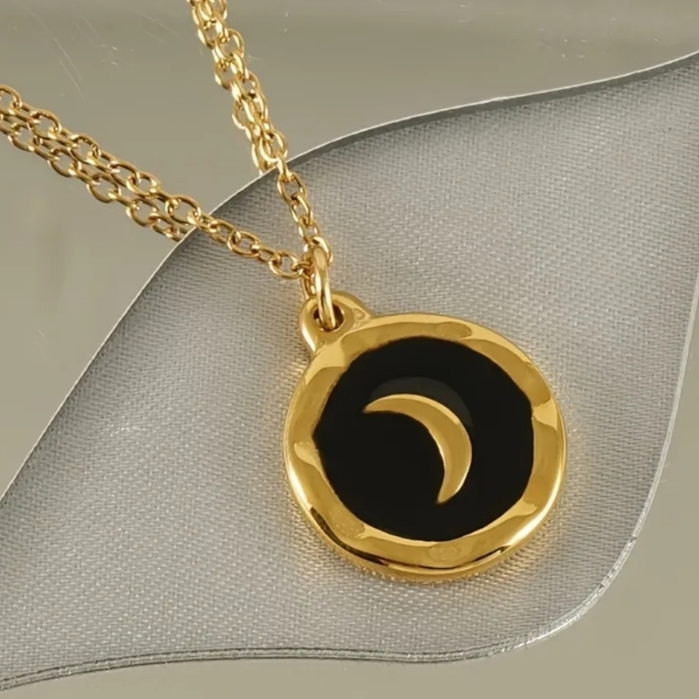 NEW! Minimalist Crescent Moon Necklace - Gold Color & Enamel - Picture 8 of 12